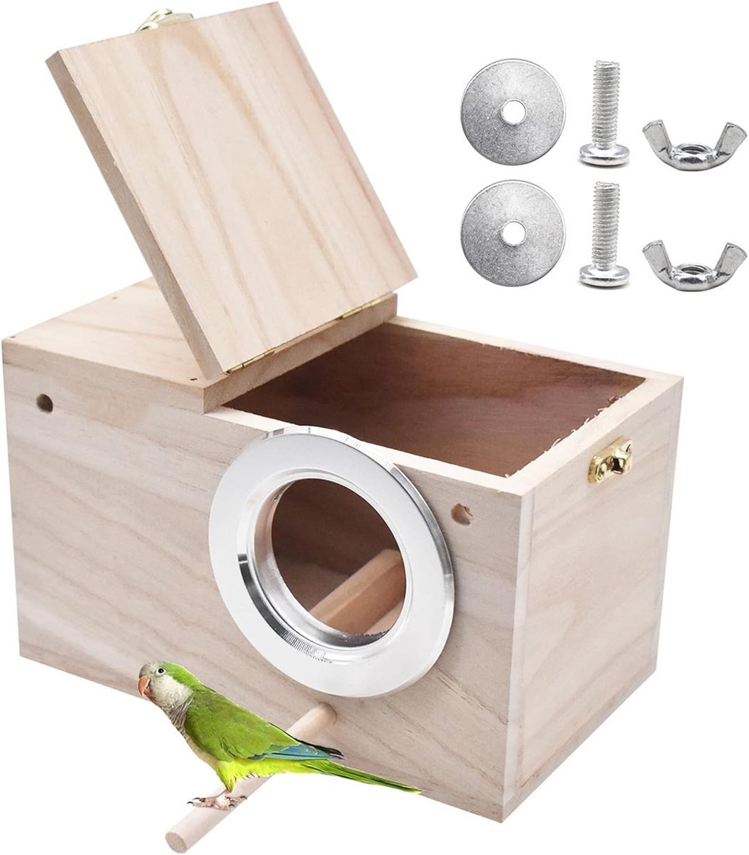 Houten Vogelhuisje voor Parkieten - Ideaal voor Volière en Kooi met Onzichtbare Perch en Comfortabele Zitplaatsen