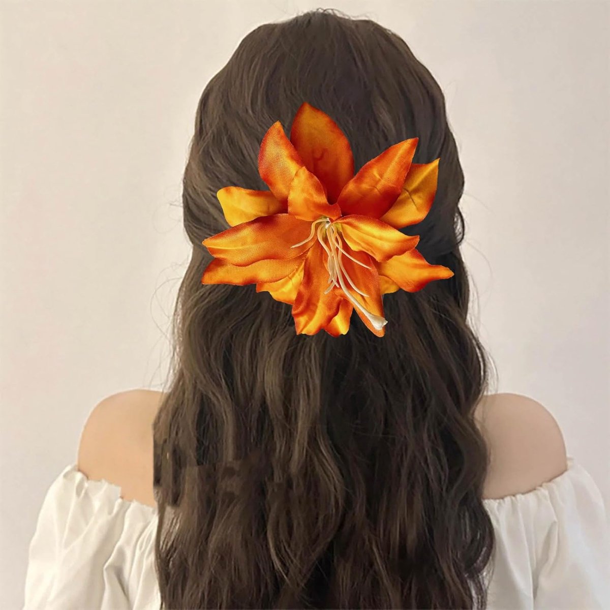 Haarspeld met grote lelie - oranje stof - boho vintage stijl - tropische haaraccessoires - ShopVlot