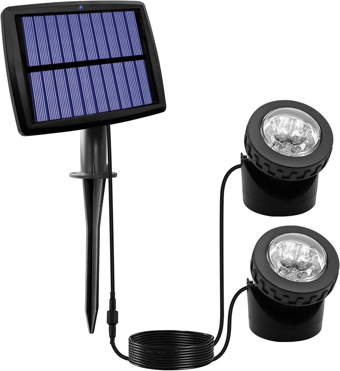 Solar Pond Lamp met 12 Waterdichte LED's, Verstelbare Schijnwerper voor Tuin, Vijver en Aquarium, Automatische Aan/Uit-functie
