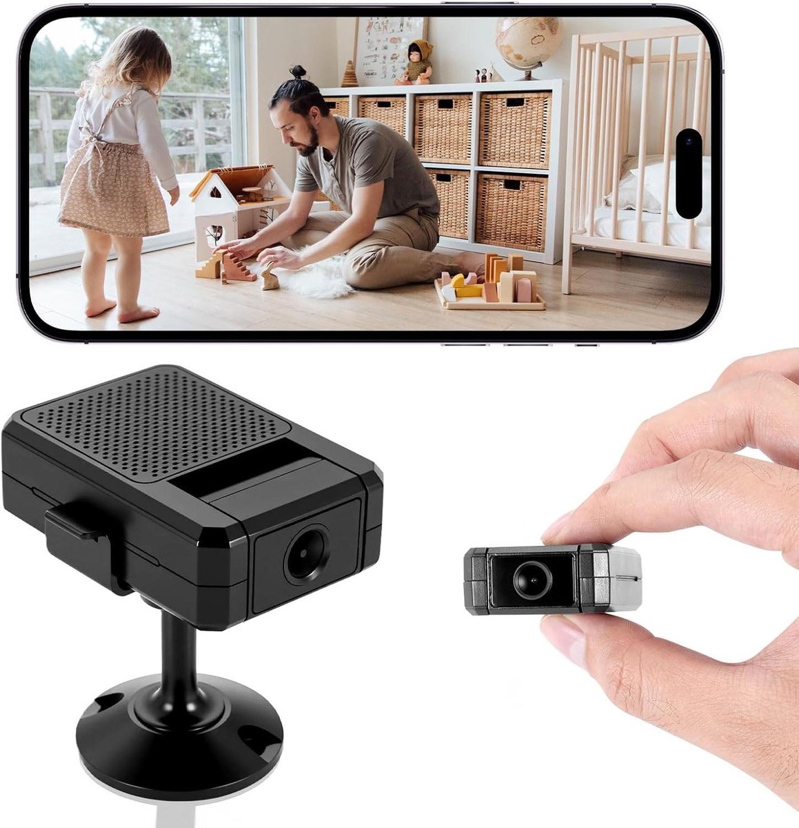 Mini Spy Camera - Draadloze Camera - Thuis Bewaken - 180° Roterende Lens - 1080p HD - Zwart