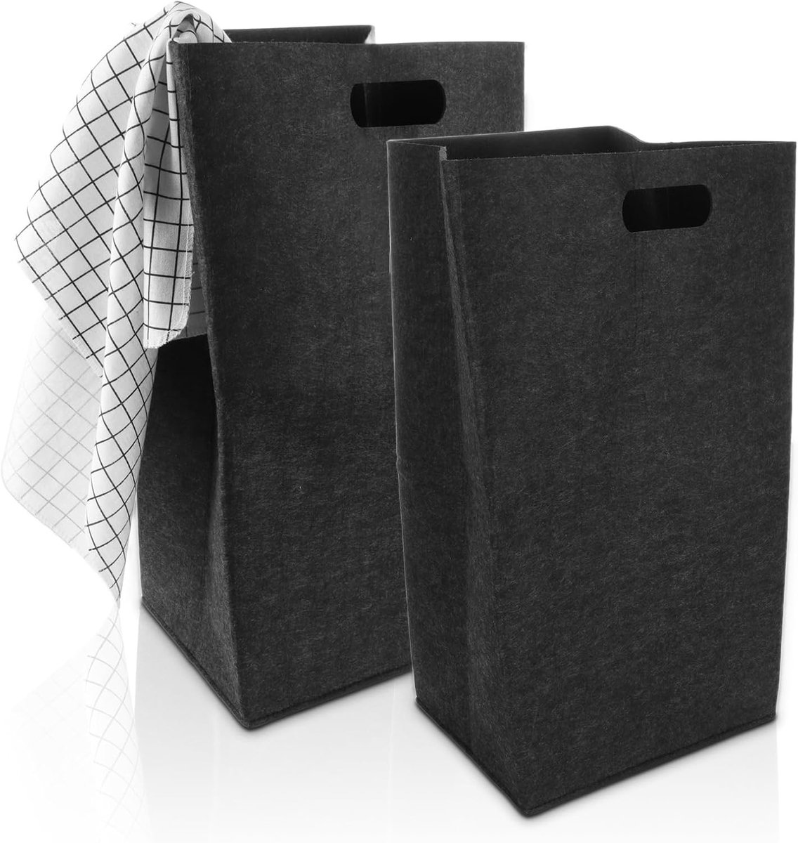Grote en smalle wasmanden van vilt, 60 liter, donkergrijs, opvouwbare opbergmand voor slaapkamer en badkamer, ideaal voor wasgoed en organisatie