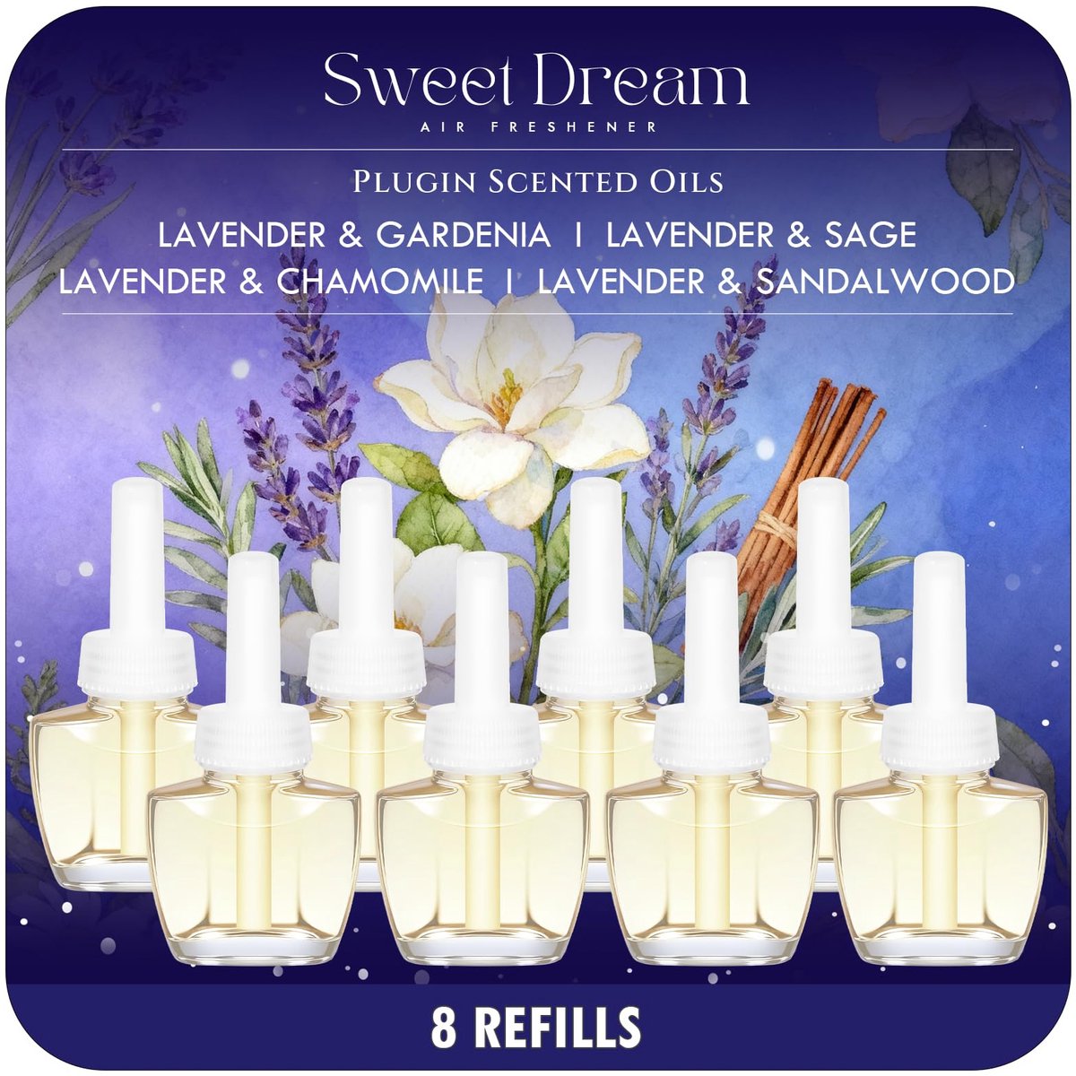 SnelShoppen - Set van 8 geurige olie flesjes 19 ml - Navulling voor elektrische diffuser - Lavendel, Salie, voor kamers en badkamers