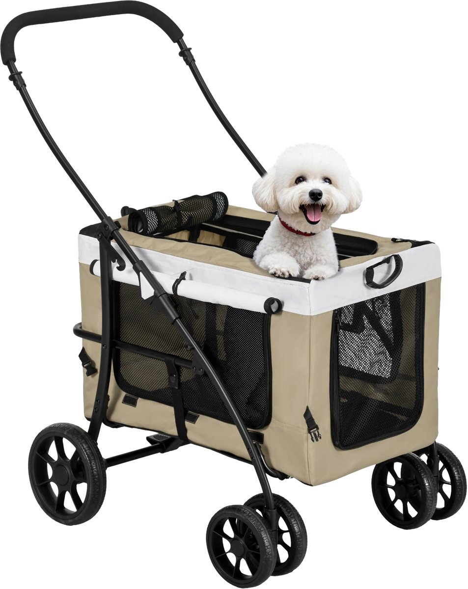 2-in-1 Hondenbuggy – Dierenwagen met Afneembare Mand – Donker Khaki