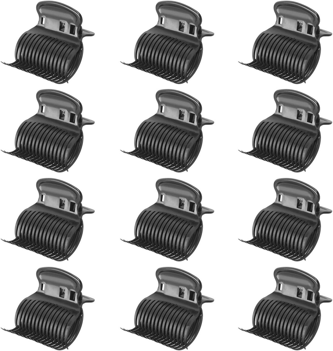 Set van 12 Plastic Haarrollers Clips voor Vrouwen - Jumbo Klemmen voor Haarstyling en Sectie, Ideaal voor Salongebruik, 6 x 5 x 4 cm, Zwart