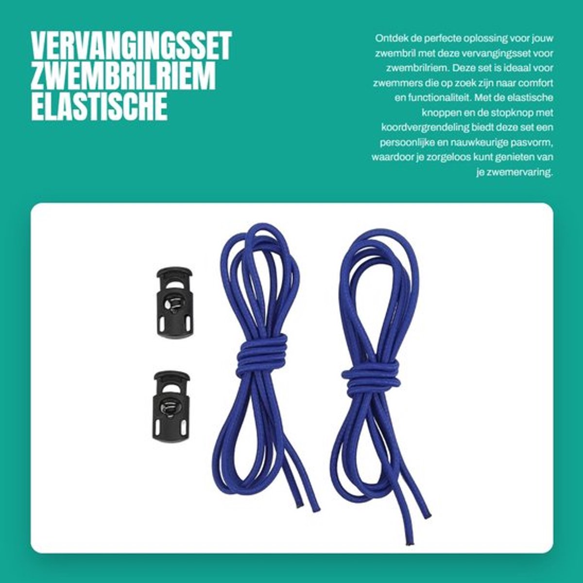 Zwembrilriem Vervangingsset - Bungee/Riem - Eenvoudige Aanpassing - Duurzaam Materiaal - Koordvergrendelingsstopknop - Handsfree Gemak - Zwembril