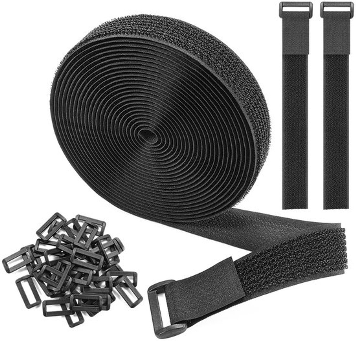 Kabelbinders Herbruikbaar - Verstelbare Haak- en Lusriemen - Draadbeheer - Snoerorganizer - Set van 10 Meter - Inclusief 50 Gespen - Kabelorganizer