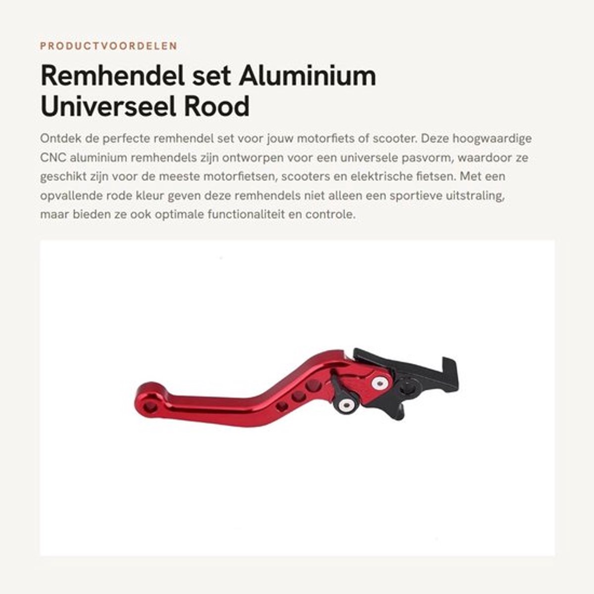 Remhendel set - Aluminium - Universeel - Rood - Motorfiets scooter - Modificatie - Dubbele schijfremhendel