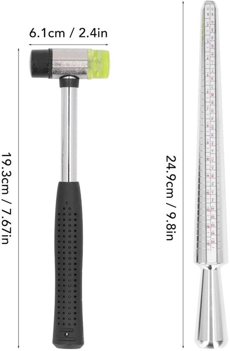 Ringmeter Hoogwaardig Aluminium - Vingermaatmeter - Sieradenhamer - Lichtgewicht - Draagbaar - 4 Maten - Vingermeter
