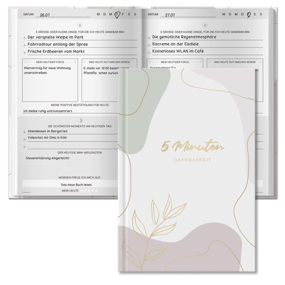 BIROYAL 5 minuten dagboek voor volwassenen, 128 pagina's, A5, de combinatie van mindfulness- en dankbaarheidsdagboek, mindfulnessdagboek, dagboek voor zelfliefde en motivatie