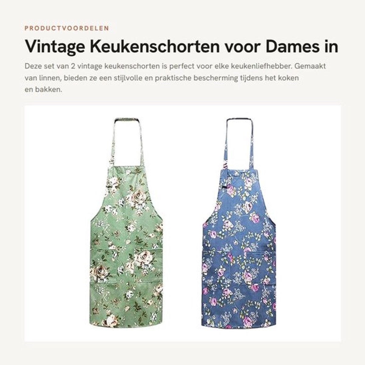 Bloemenschort - 2 Stuks - Linnen - Riemontwerp - Grote Zak - 73 x 65 x 44 cm - Praktisch en Modieus - Keukenschort