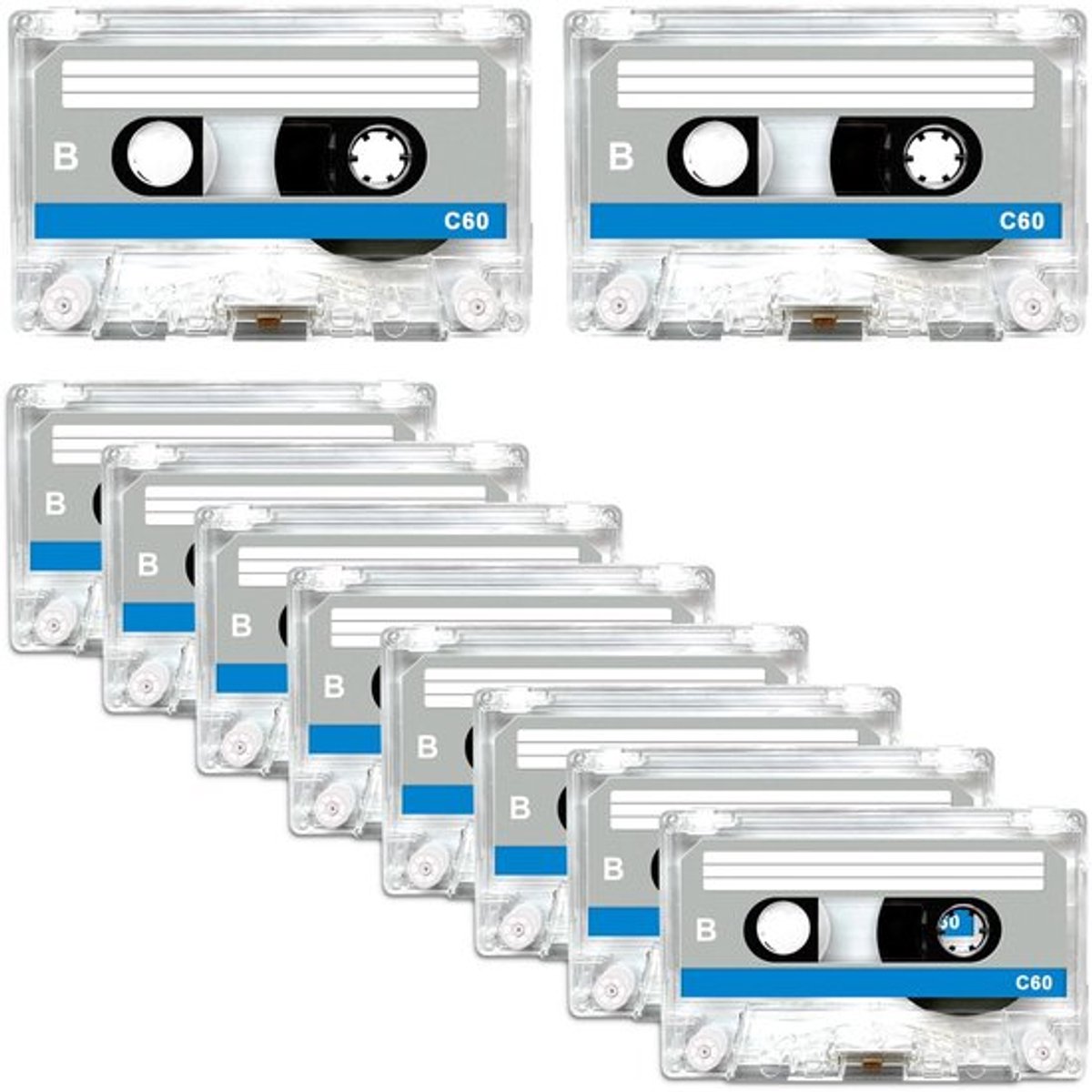 Audiocassettes 10 Stuks - 60 Minuten - Lege Geluidsarm Cassettes - Muziekcassettes - Geluidsdemping - Geschikt voor Opnames - Geluidsbanden