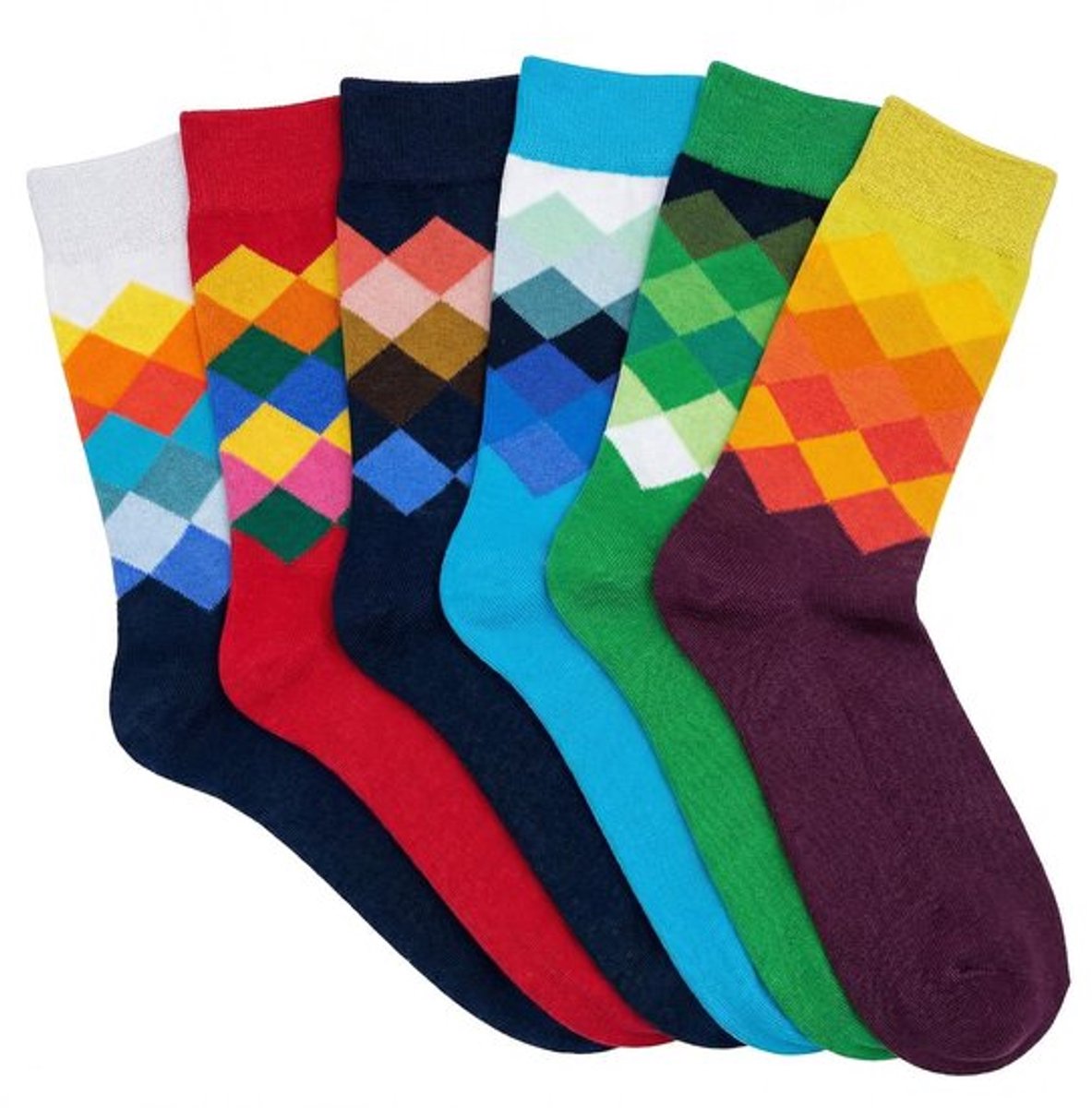 Herensokken 6 stuks - Katoenmix - Kleurrijk Argyle-patroon - Comfortabele zakelijke/vrijetijdssokken - Trendy kleuren - Stijlvolle blikvangers - Sokken