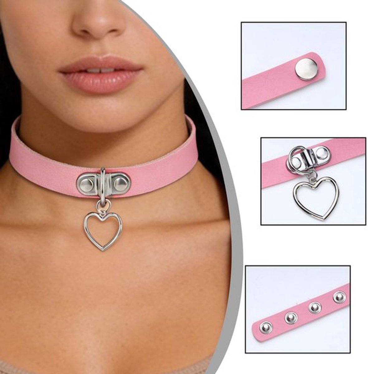 Halsband Punk Rock Gothic - Lederen Choker - Verstelbaar - Hartvormige Hanger - PU-leer - Totale lengte 40 cm