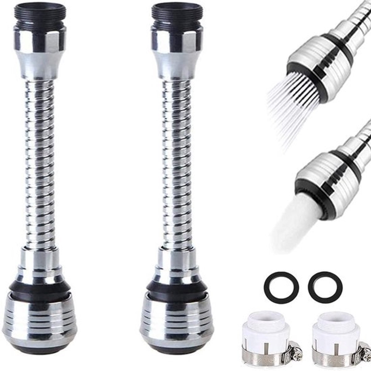 Verstelbare Tap Beluchter - 360 ° Swivel - Ideaal voor Keuken en Badkamer - Zilver - Kraan Spray Head - Inclusief Adapter