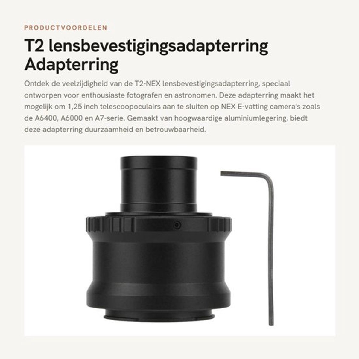T2 lensbevestigingsadapterring - Adapterring voor telescoop - Zwart - Oculairbevestigingsconverter - Geschikt voor E-vatting - 1,...