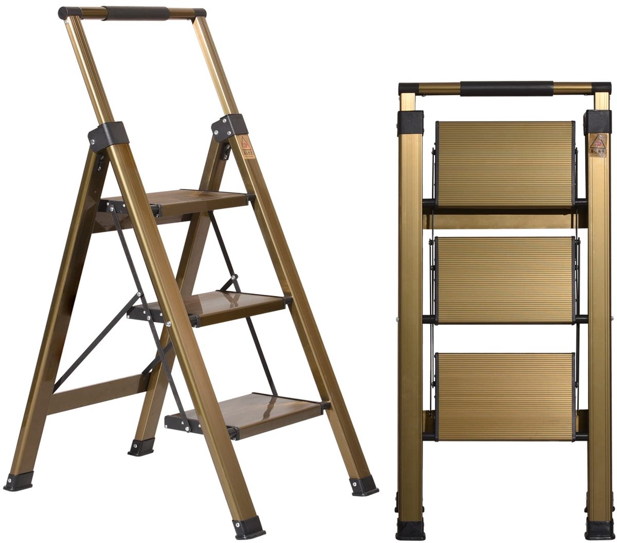 SnelShoppen - Inklapbare Trapladder 3 Treden Aluminium met Legplank en Leuning - Draagbare Vouwladder voor Thuis en Kantoor - Belastbaar tot 150 kg -