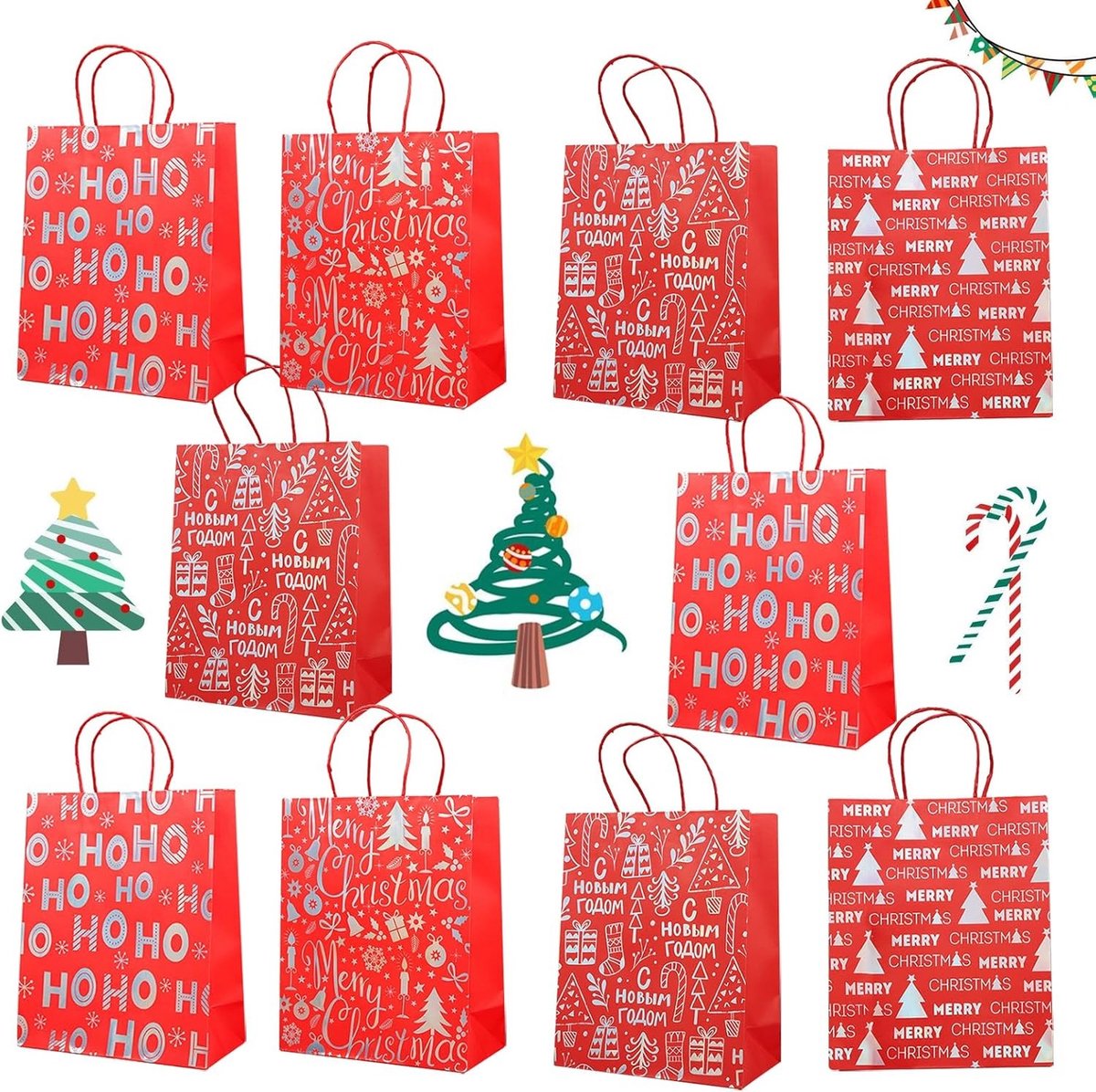 10 Stuks Kraft Papieren Cadeauzakken met Handvat voor Verjaardagen en Feestjes, Ideaal voor Chocolade en Snoepjes