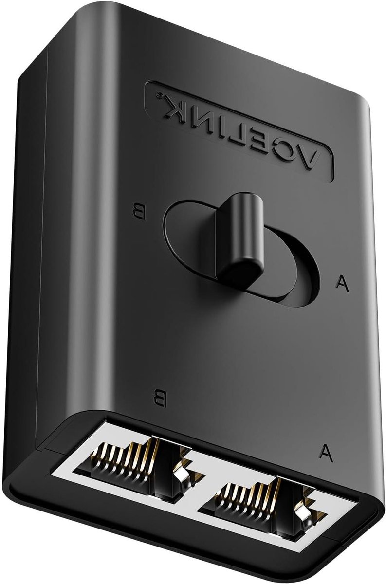Netwerk Schakelaar - Ethernet Selector - Netwerken Koppelen - Passief Geen Stroom - 2 Poort - Zwart