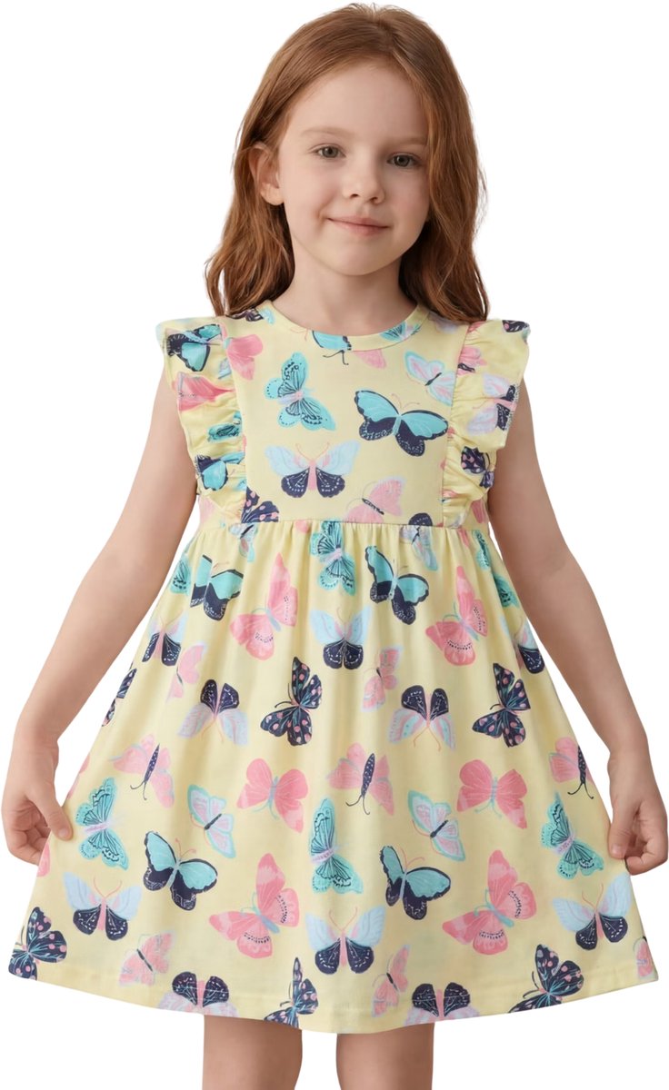 Currero Zomerjurk Meisjes Zomerjurken Kinderen Jurk Meisje Ibiza Stijl Sundress Kinderkleding 2-3 Jaar Lichtgeel