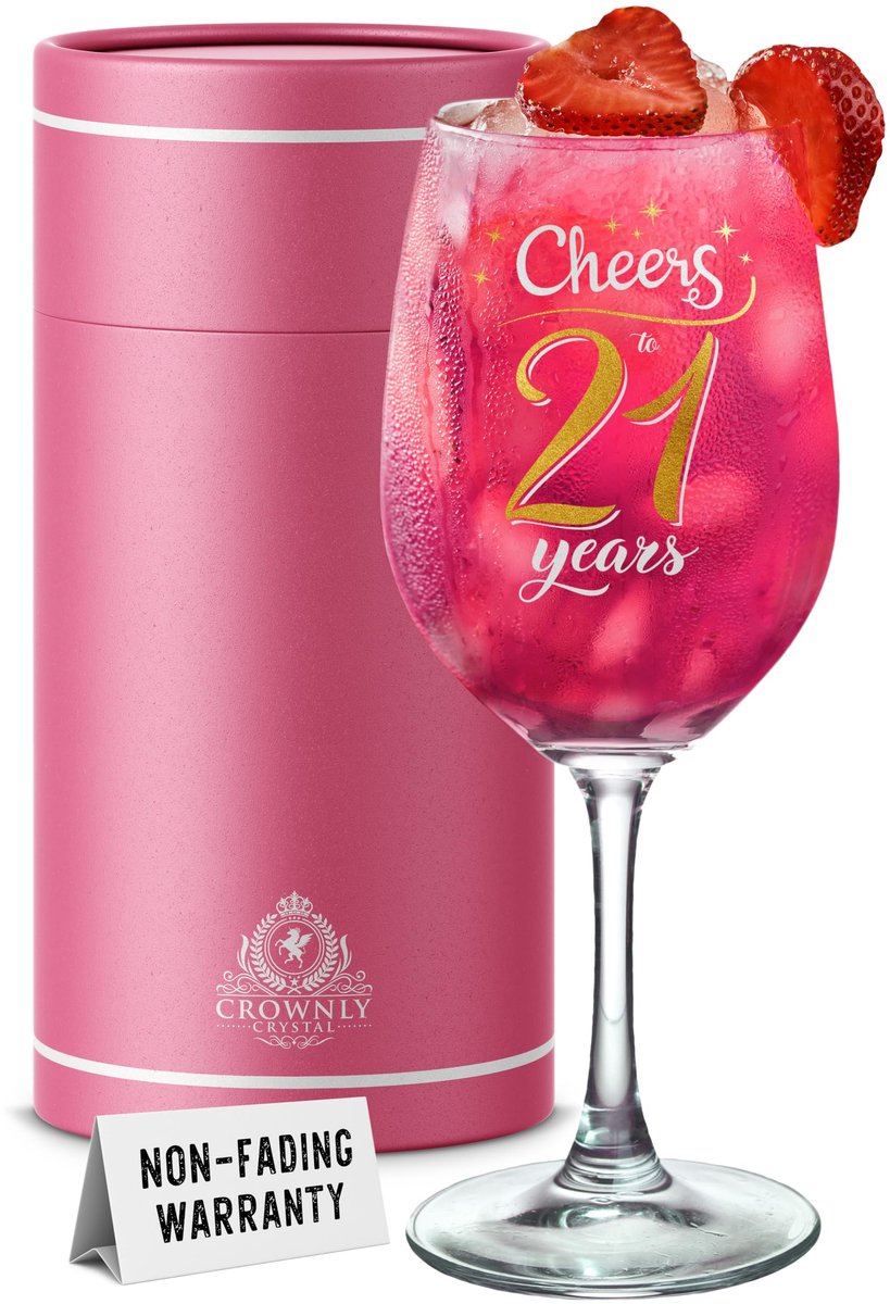 SnelShoppen - CROWNLY CRYSTAL Wijnglas 21 Jaar Verjaardag Cadeau Met Cadeaudoos - Proostglas Voor Vrouw, Moeder, Vriendin, Collega - Cheers To 21 Year