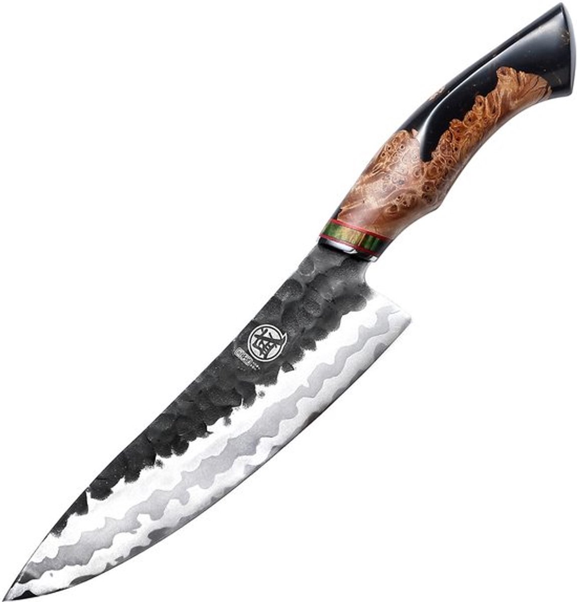 MITSUMOTO SAKARI 20.7 cm Handgesmede Professionele Keukenmessen, 440C Damascus Japans Keukenmes, Geavanceerde Kunst Gyuto Koksmessen (Esdoorn Houten Handvat en Geschenkdoos)