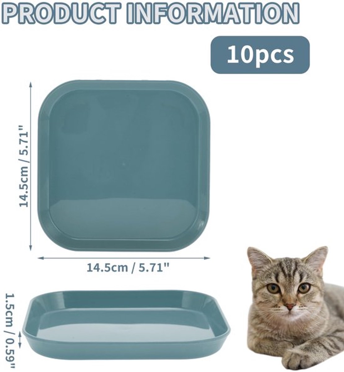 Kattenschaal 10 stuks - Platte Voederbak - Kattenvoerbak - Diepblauw - Hoogwaardig PP-materiaal - Antislip Rand