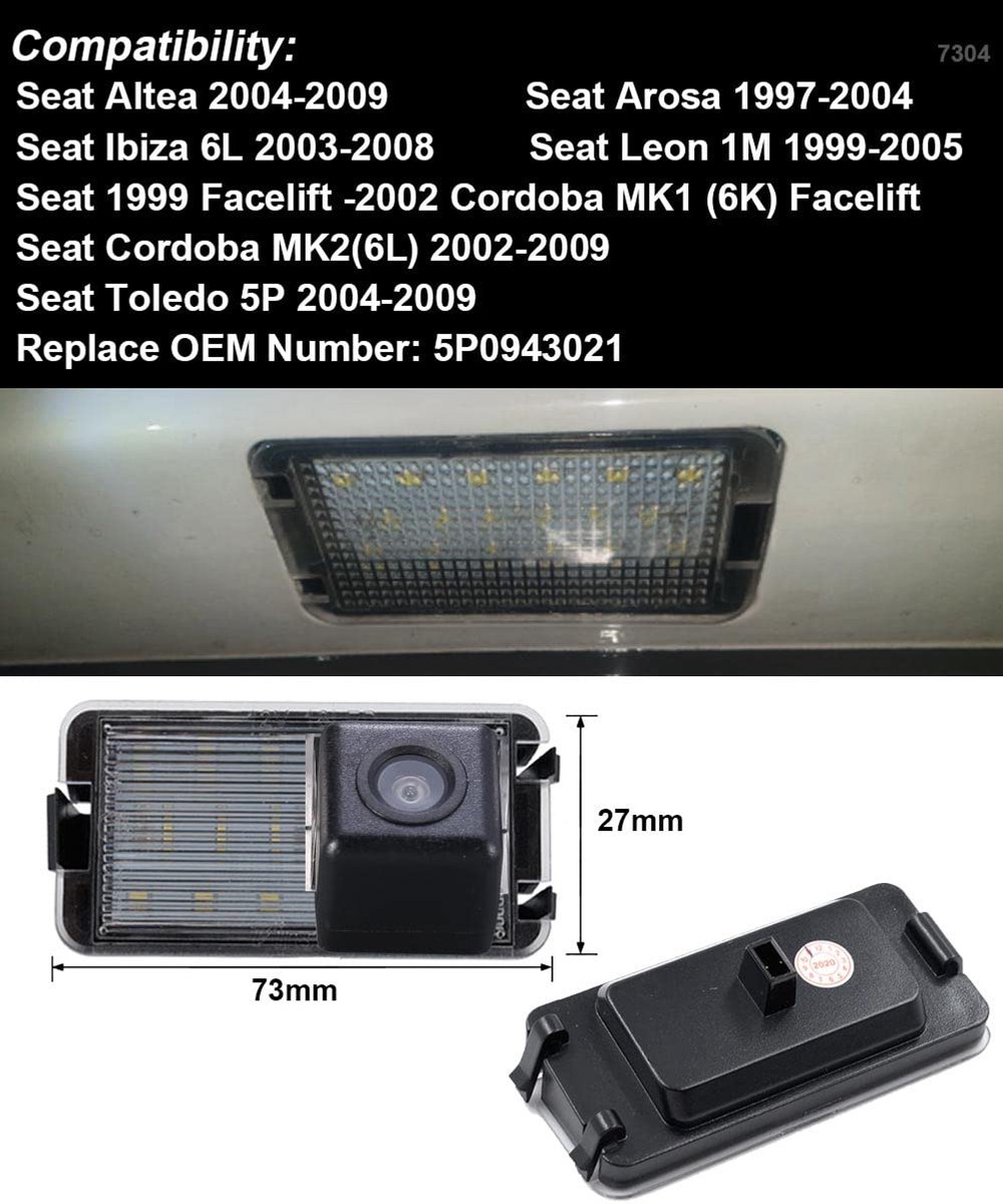 SnelShoppen - HD 170 Groothoek Achteruitrijcamera Reverse Kentekenplaat Licht Backup Camera voor Seat Altea, Arosa, Ibiza 6L, Leon 1M, Cordoba MK1/2,