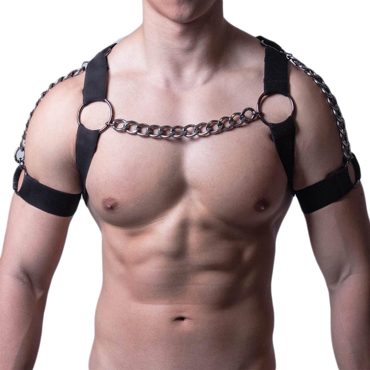 SnelShoppen - Heren Borstharnas Punk Schouder Top Kooi Riem Gekleed in Zwart Leer voor Cosplay Feesten en Festivals - Uniek Accessoire voor een Gedurf