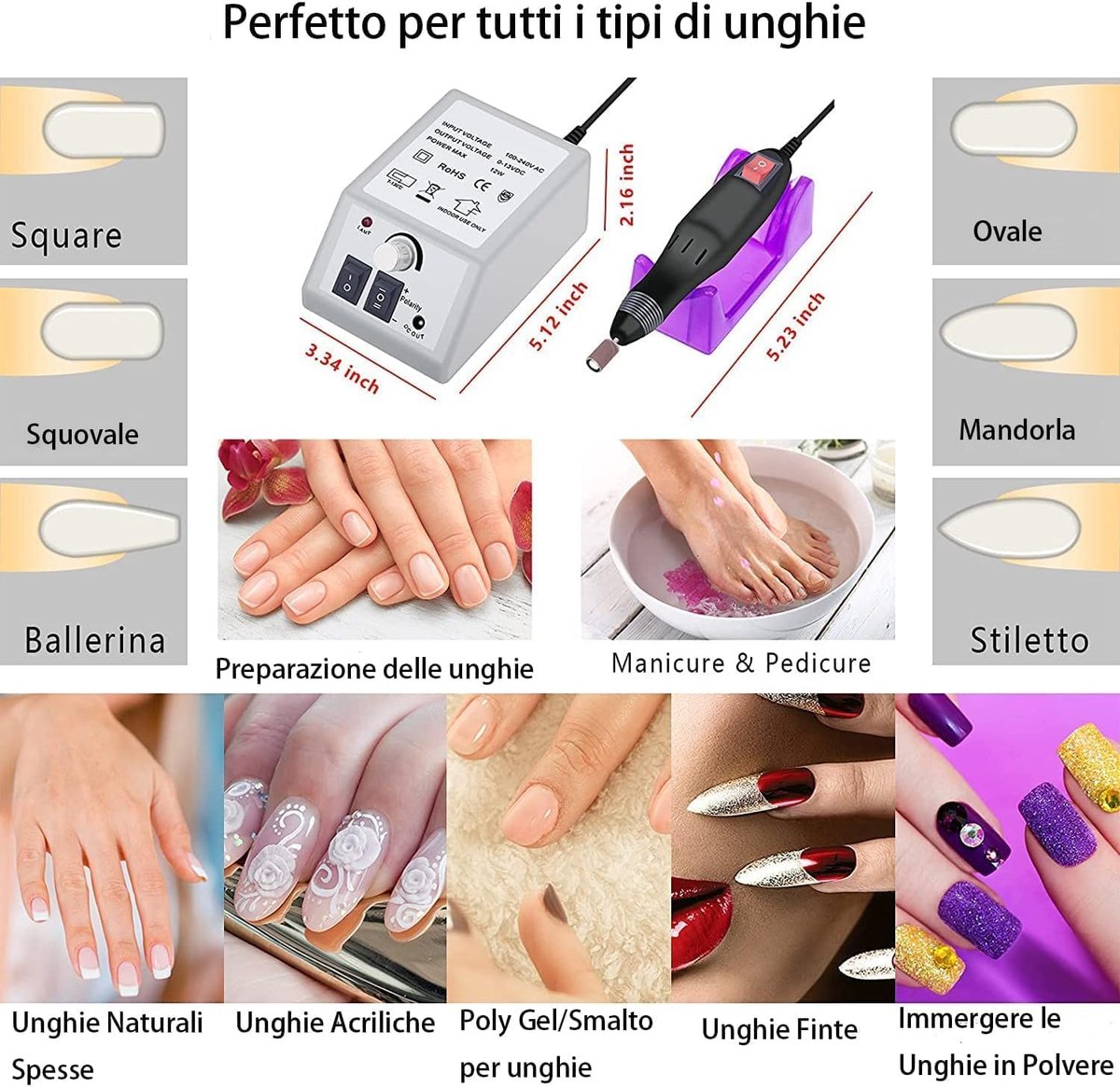 SnelShoppen - Professionele Nagelfrees voor Manicure en Pedicure, Elektrische Vijl voor Gelnagels, Voor Schone Nagels Thuis of in de Salon, Compleet m