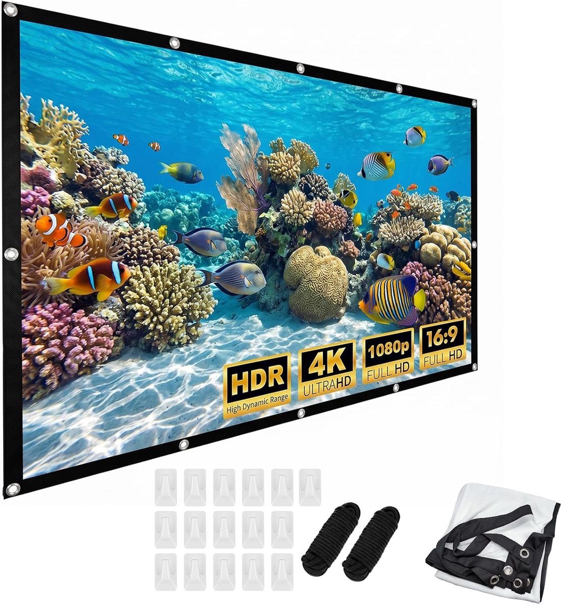 SnelShoppen - Beamer 100 Inch, HD Projectorscherm 16:9, Opvouwbaar, Anti-Rimpel, Dubbelzijdig, Draagbaar, 221 x 125 cm, Ideaal voor Thuis, School, Ver