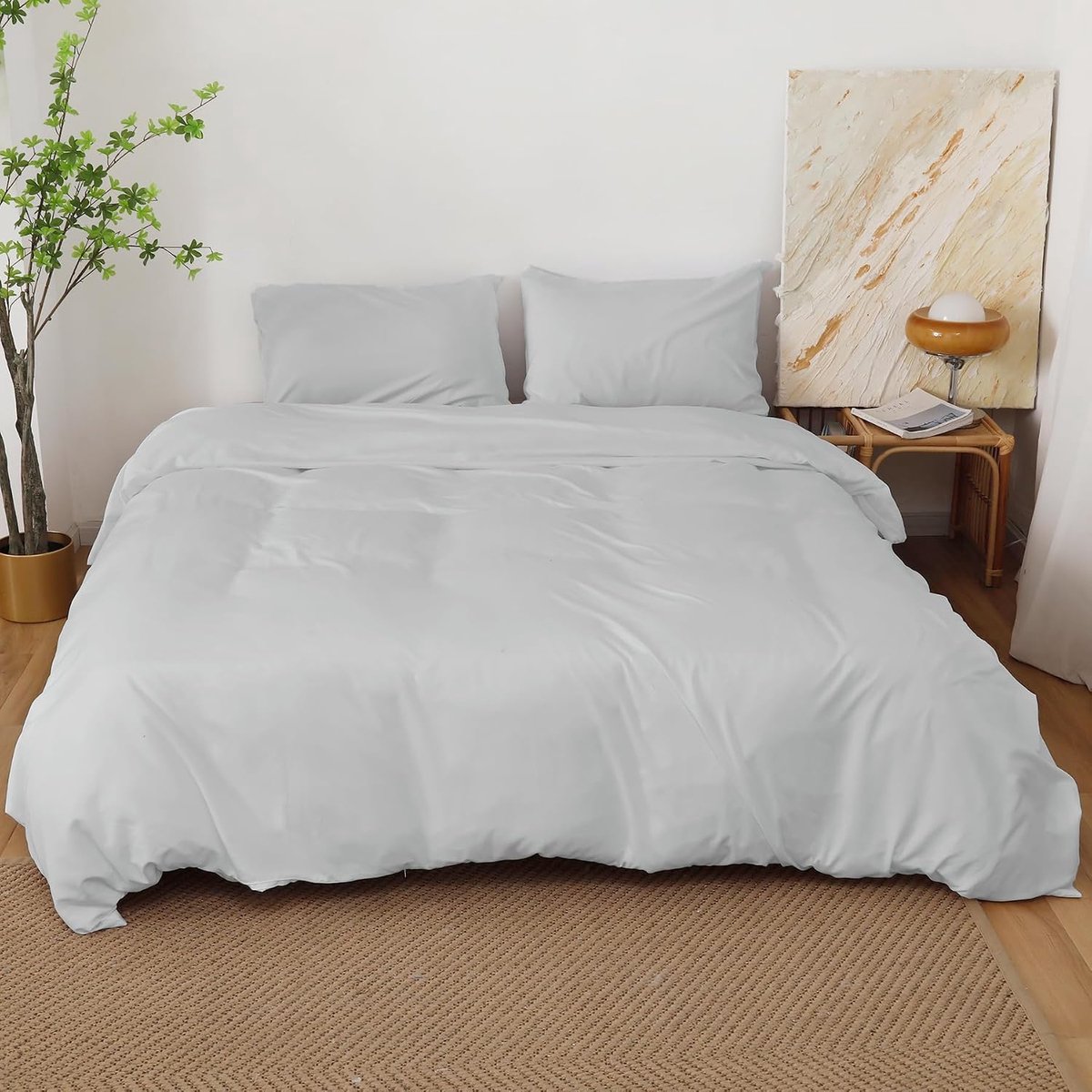 SnelShoppen - Beddengoed Set 140/150/63 Inch, Microvezel Dekbedovertrek 220 x 240 cm en 2 Kussenslopen 50 x 70 cm (Grijs) Zacht en Ademend voor Slaapk