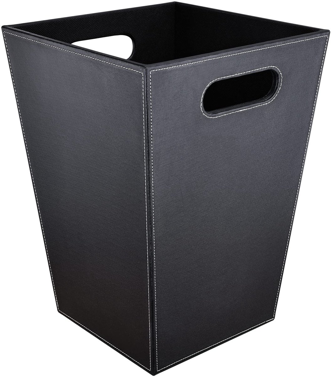 SnelShoppen - Moderne Zwarte Prullenbak voor Kantoor en Keuken, Vierkante Vuilnisemmer van Leer, Stijlvol Design voor Badkamer en Thuisgebruik