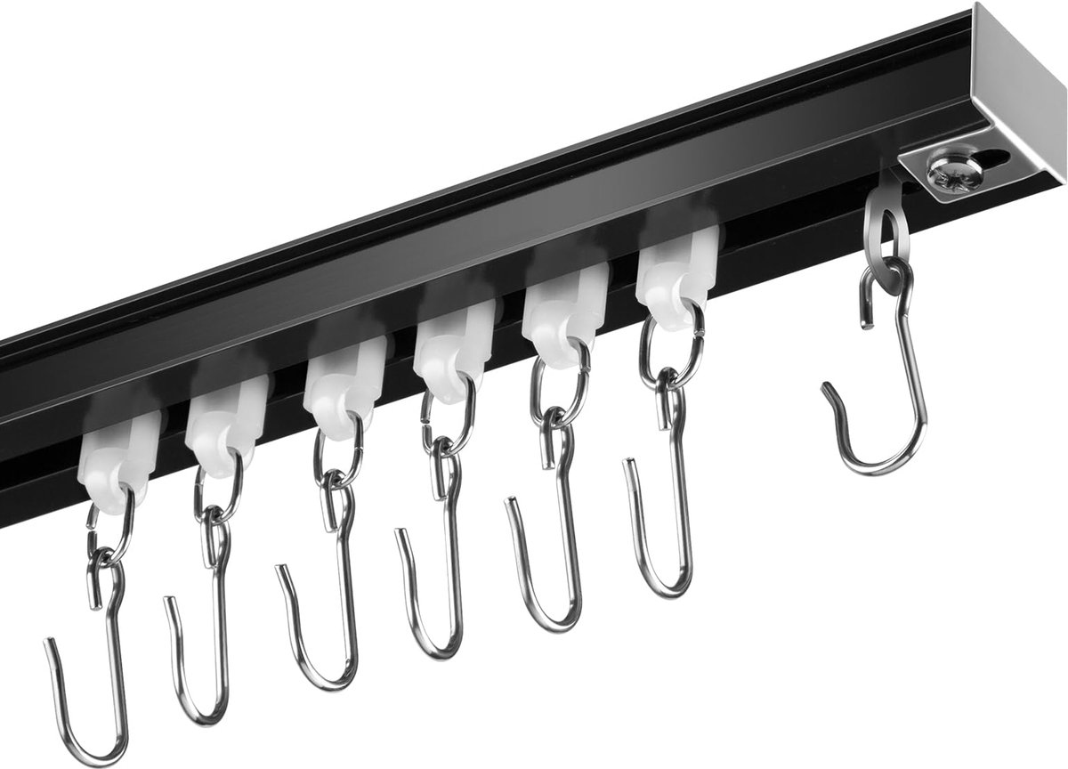 SnelShoppen - Railset voor Plafondgordijnen 92-460 cm - Aluminium Gordijnrail met Geleiders - Zwart voor Woonkamer en Slaapkamer - Perfect voor Ramen