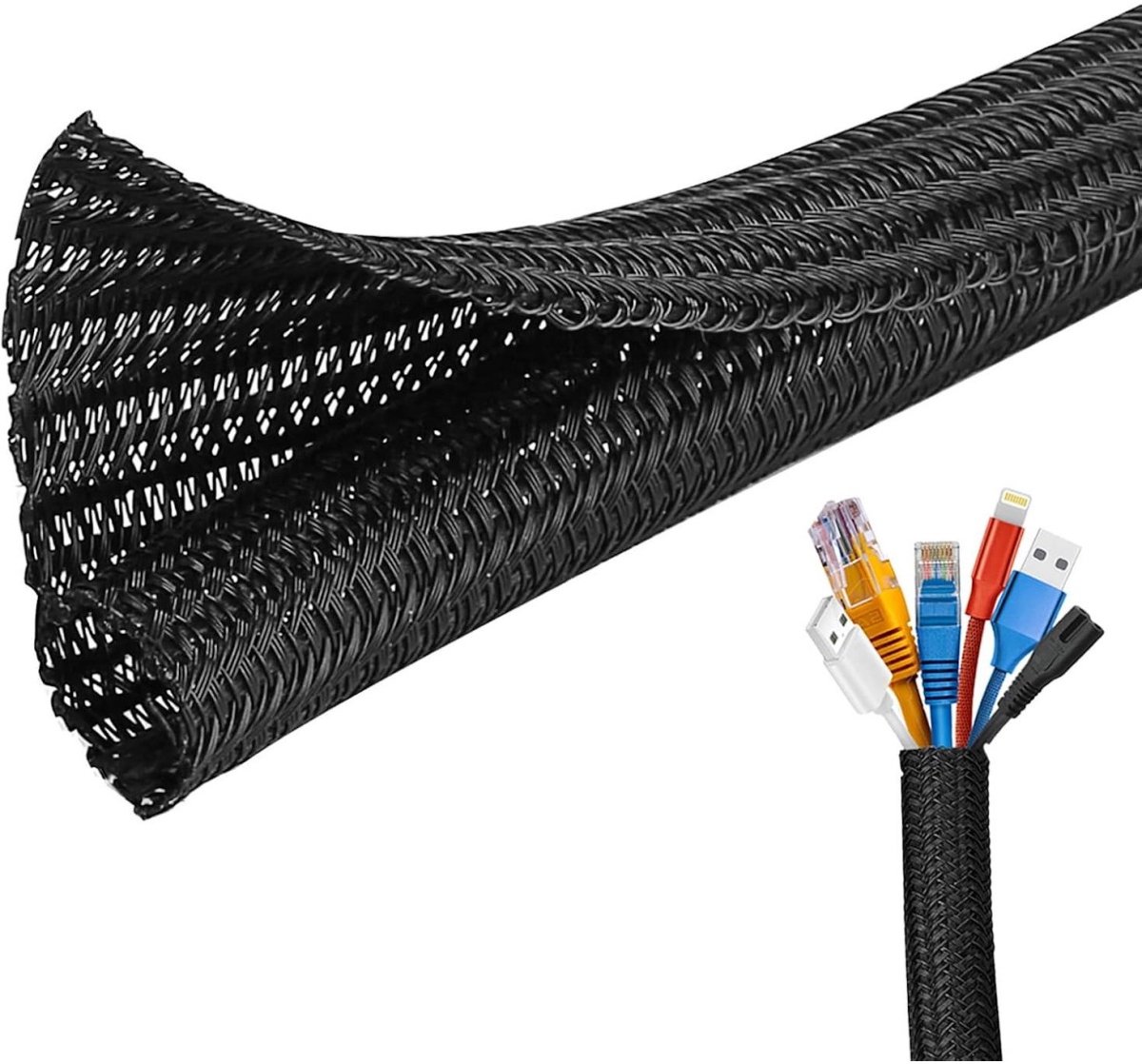 GELLDG Zelfsluitende kabelhoes - 14 mm x 3 m - Gevlochten kabelbeschermingshoes - Kabelmanagement - Op maat te knippen - Zwart - Geschikt voor tv, computer, home cinema, automotive, thuis en kantoor