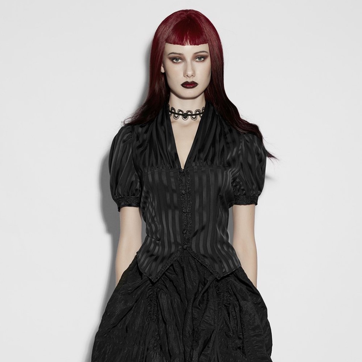 Punk Rave - Marionette Satin Short Blouse - XL - Zwart