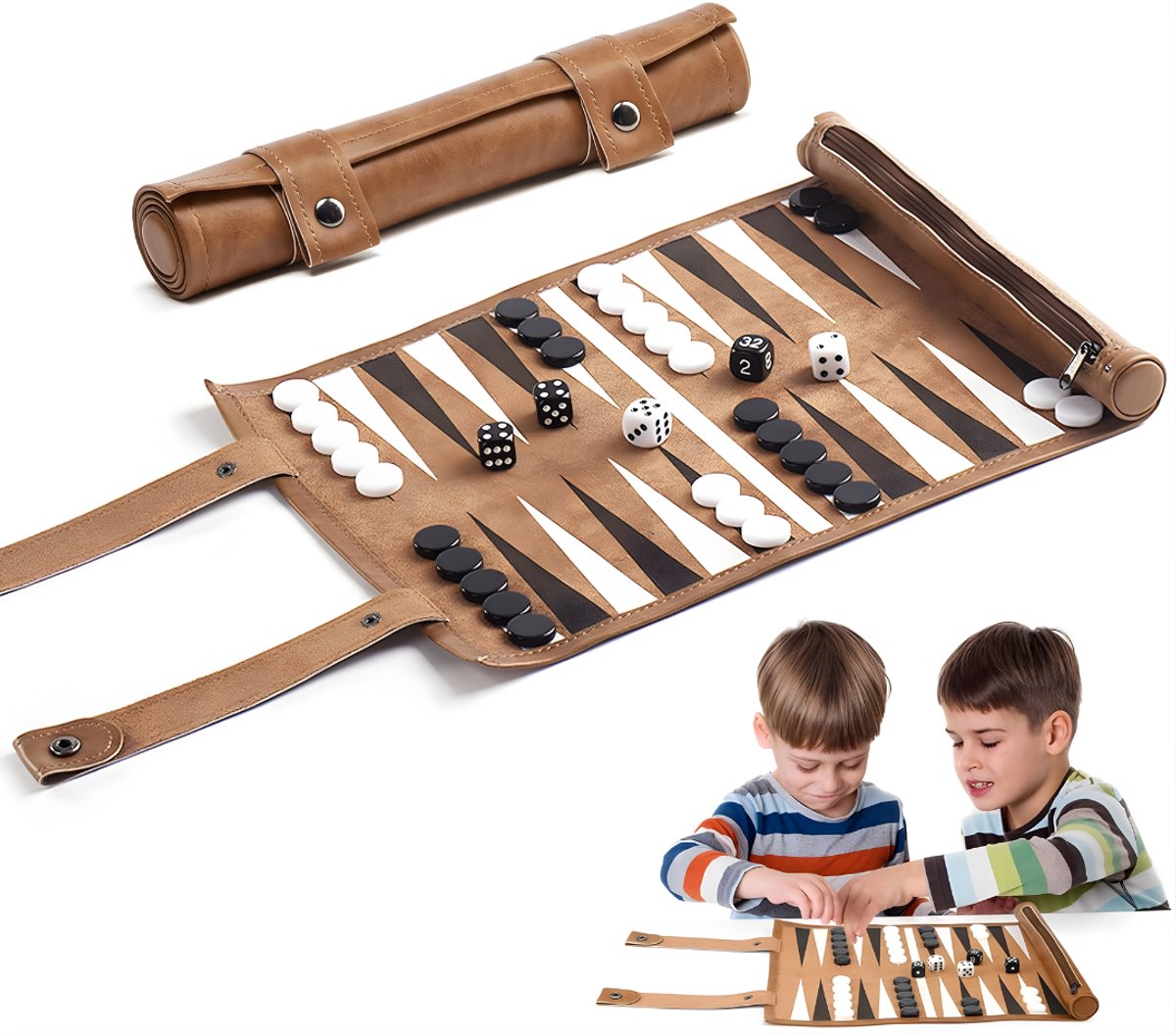 Ploutos® Backgammon - Speelset - Backgammon Set Voor Volwassenen - Donkerbruin - 51cm x 26cm x 1cm