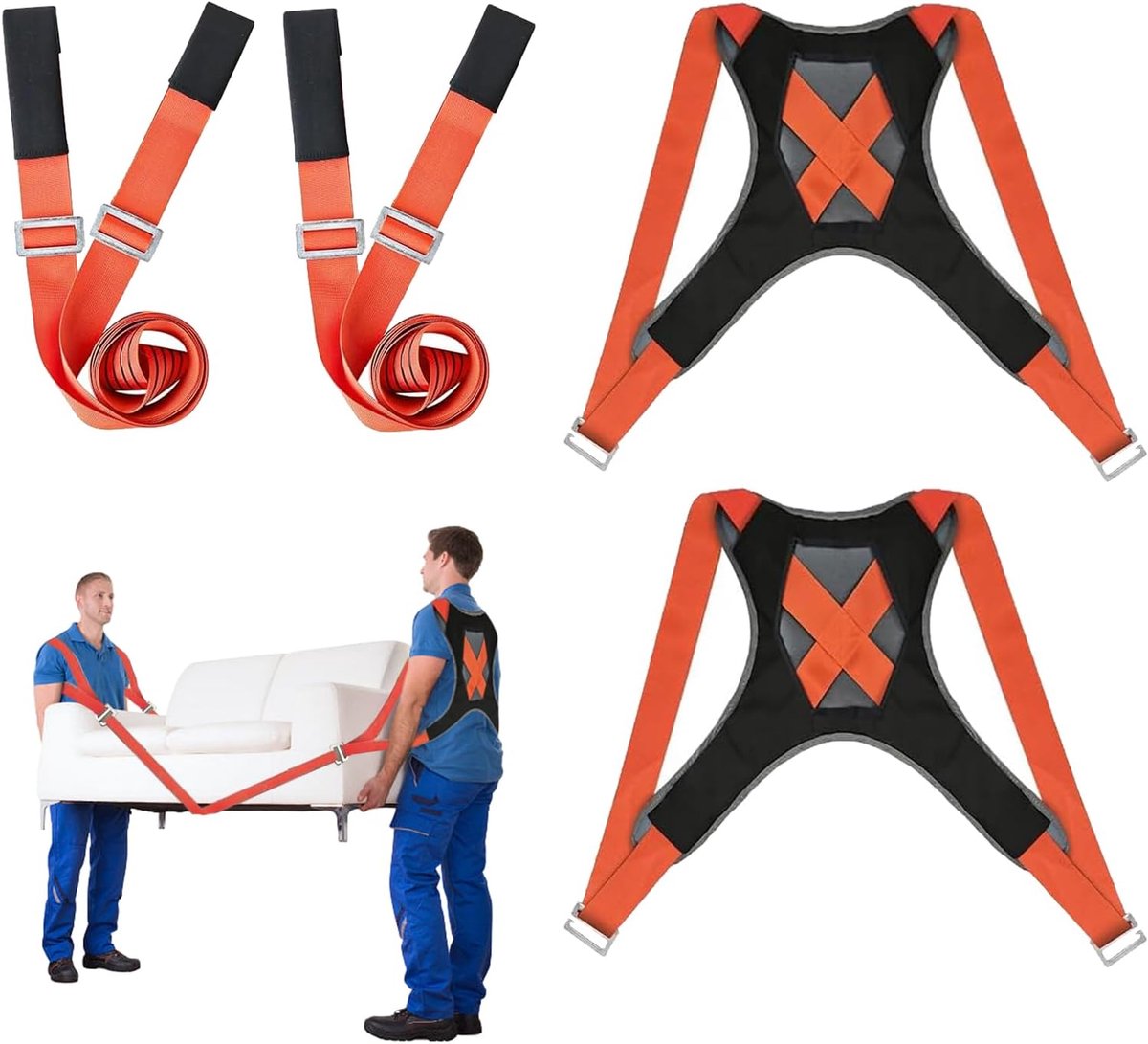 SnelShoppen - Verhuisriemen voor 2 Verhuizers, Verstelbare Schouder- en Armhefsysteem voor Meubels, Apparaten, Matrassen, Zware Voorwerpen, 363 kg Dra