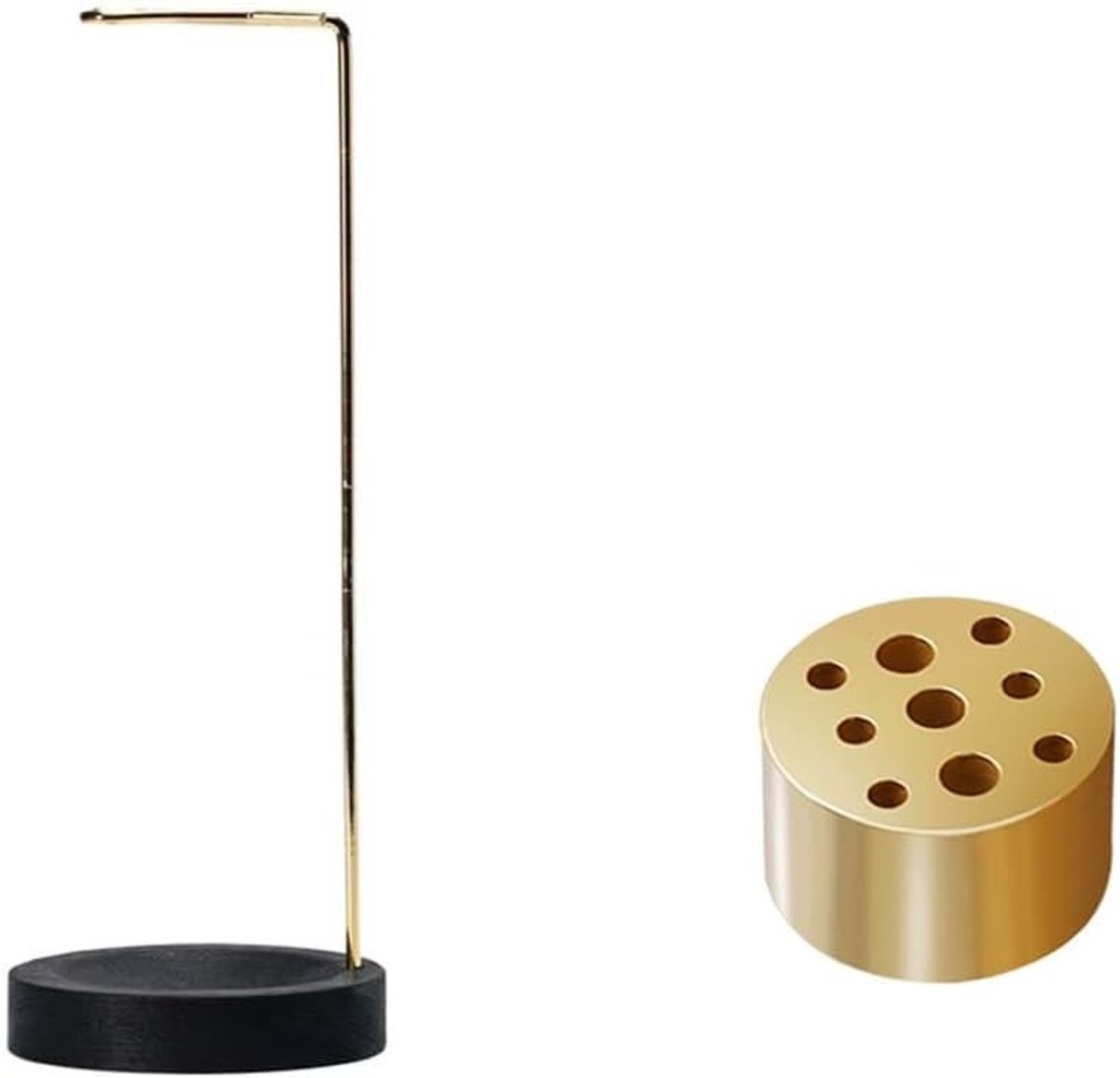 Set van 2 Wierookstokjeshouders met Gouden Hangende Stang en Zwarte Sokkel voor Yoga, Meditatie en Thuisdecoratie, Modern Design en Eenvoudige Reiniging