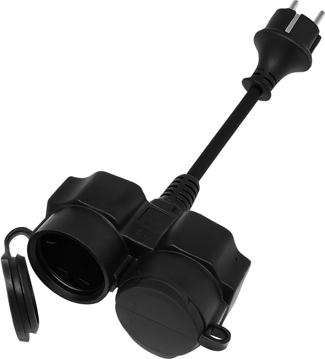 SnelShoppen - Stopcontactverdeler voor buiten, dubbele stekker, IP44 waterdicht, 3500 W, 16 A, 250 V, zwart, outdoor stopcontact voor tuin, keuken, ba