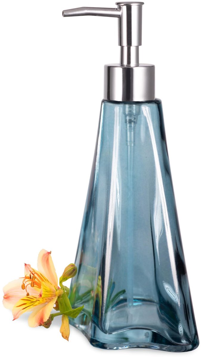 SnelShoppen - Vintage Glazen Zeepdispenser met Pomp - 300ml Handzeep/Schampoofles - Rustieke Boerderij Decor - Yale-Blue - Hypoallergeen & Veilig