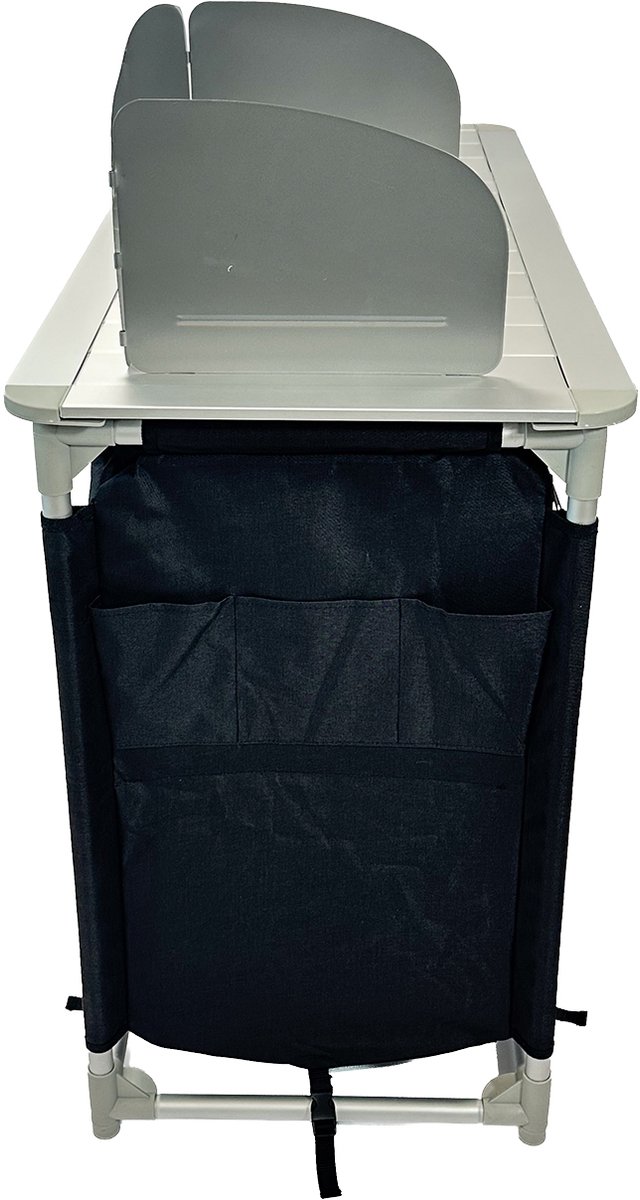 EveBase Silver - Campingkeuken/Campingkast met Windscherm/Wasbak - Ruim Werkblad - Zwart/Zilver — afbeelding 2