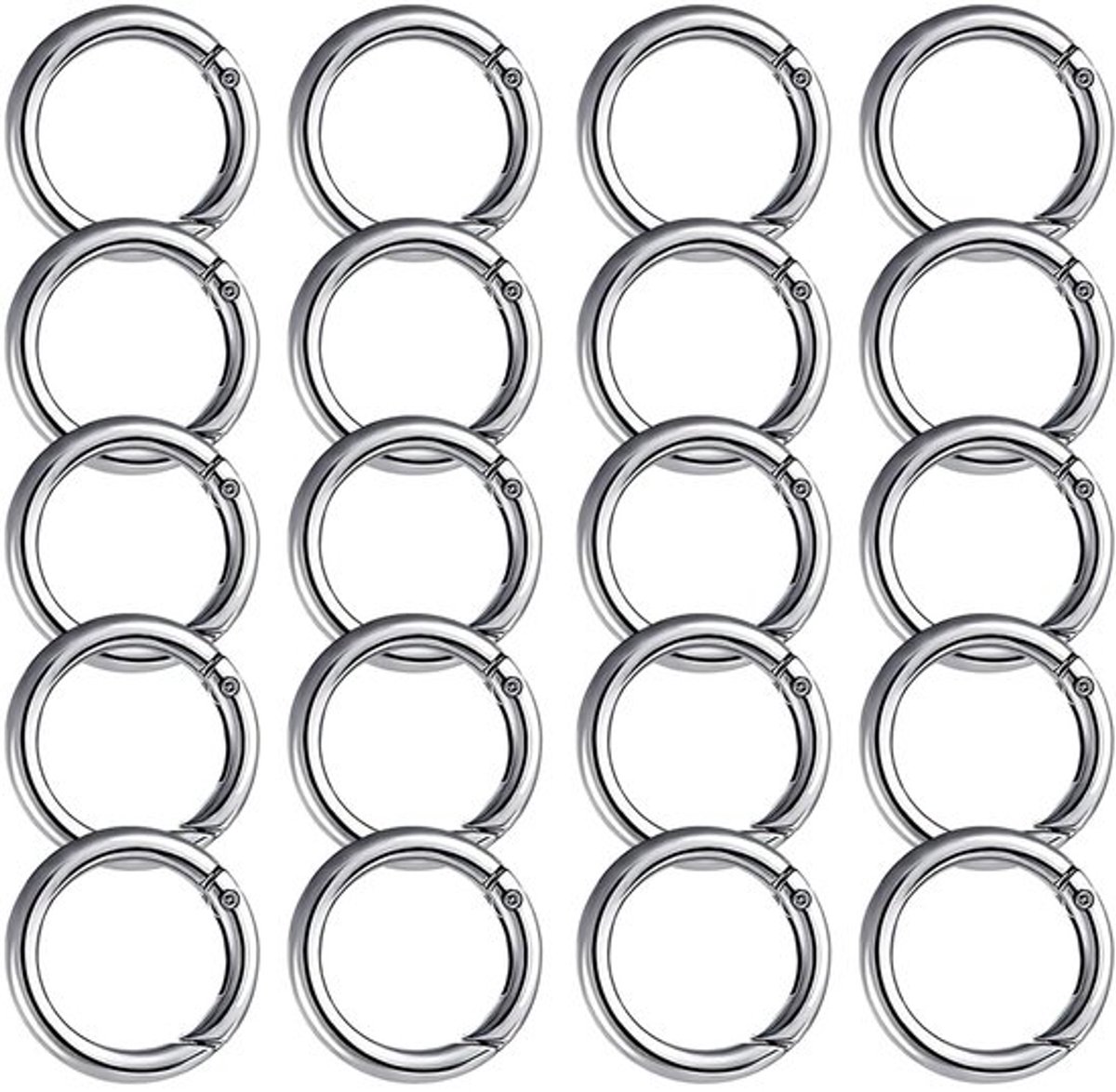 Karabijnring 27 mm - Sleutelhanger Ringen - Ronde Karabijnhaken - Zinklegering - 20 Stuks - Sterk en Duurzaam