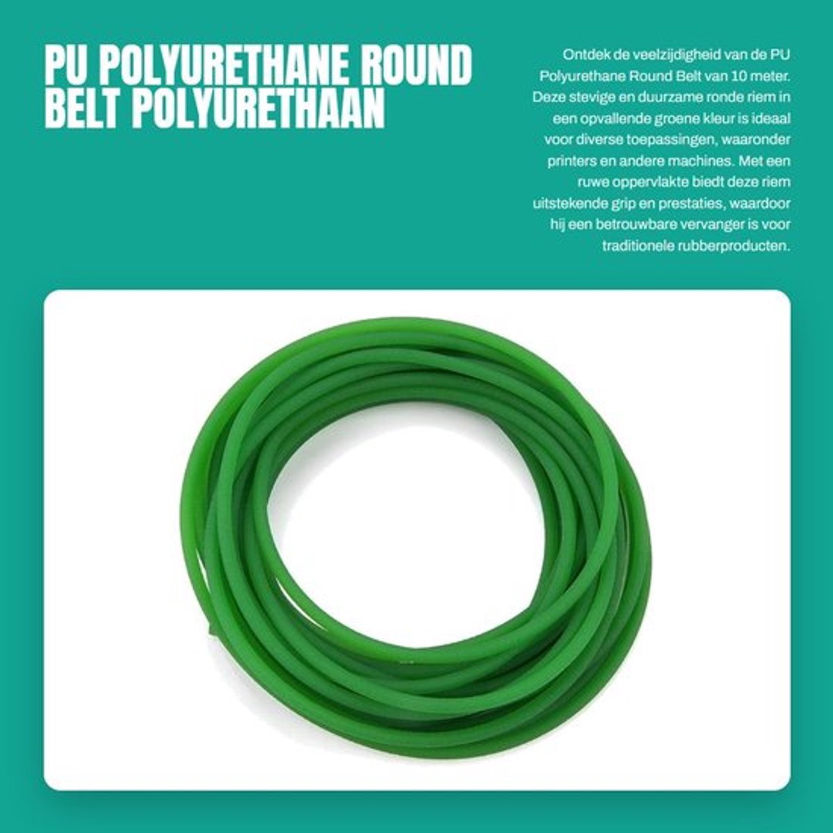 Polyurethaan Riem - OD 5 mm - Glanzend - Ruw Oppervlak - 10 m - Industrieel Gebruik - Kwaliteitsproduct - Aandrijfriem
