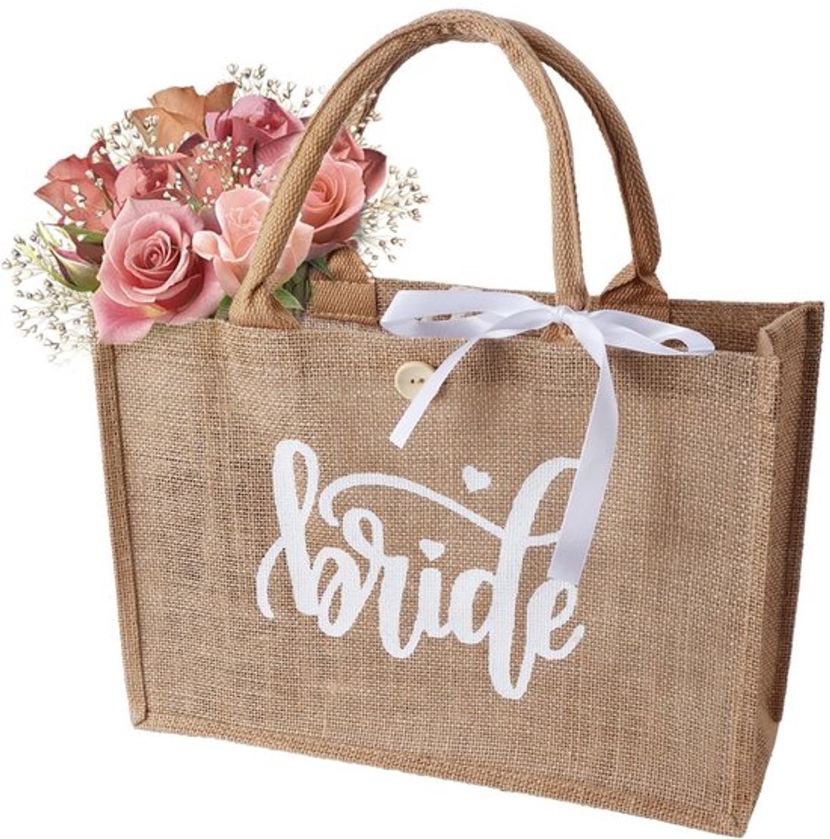 Jute Tas - Bruid - Draagtas - Cadeau - Huwelijksreis - 35 x 25 x 13 cm - 100% Katoen - Boodschappentas