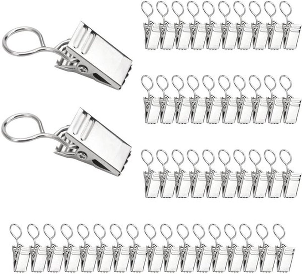 Gordijnclips 100 Stuks - Roestvrij Staal - Haken - Duurzaam - 18 x 9 mm - Geschikt voor Douchegordijnen - Gordijnhaken
