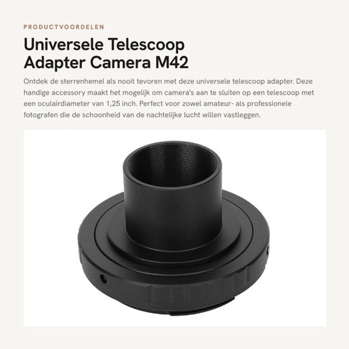 Universele Telescoop Adapter - Camera M42 T-Mount - Geschikt voor 5D Mark II en andere modellen - 1.25 Inch - Verbindt camera met telesco...