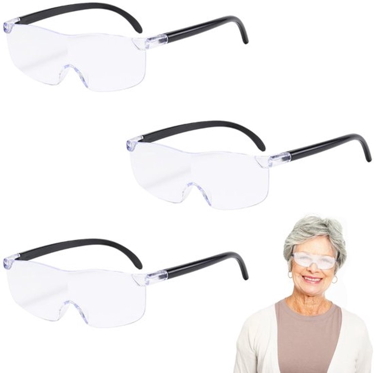 Vergrootglas 300% - Handsfree Vergrootglas - Set van 3 - Lichtgewicht - Duurzaam - Ideaal voor Lezen en Hobby's - Leesbril