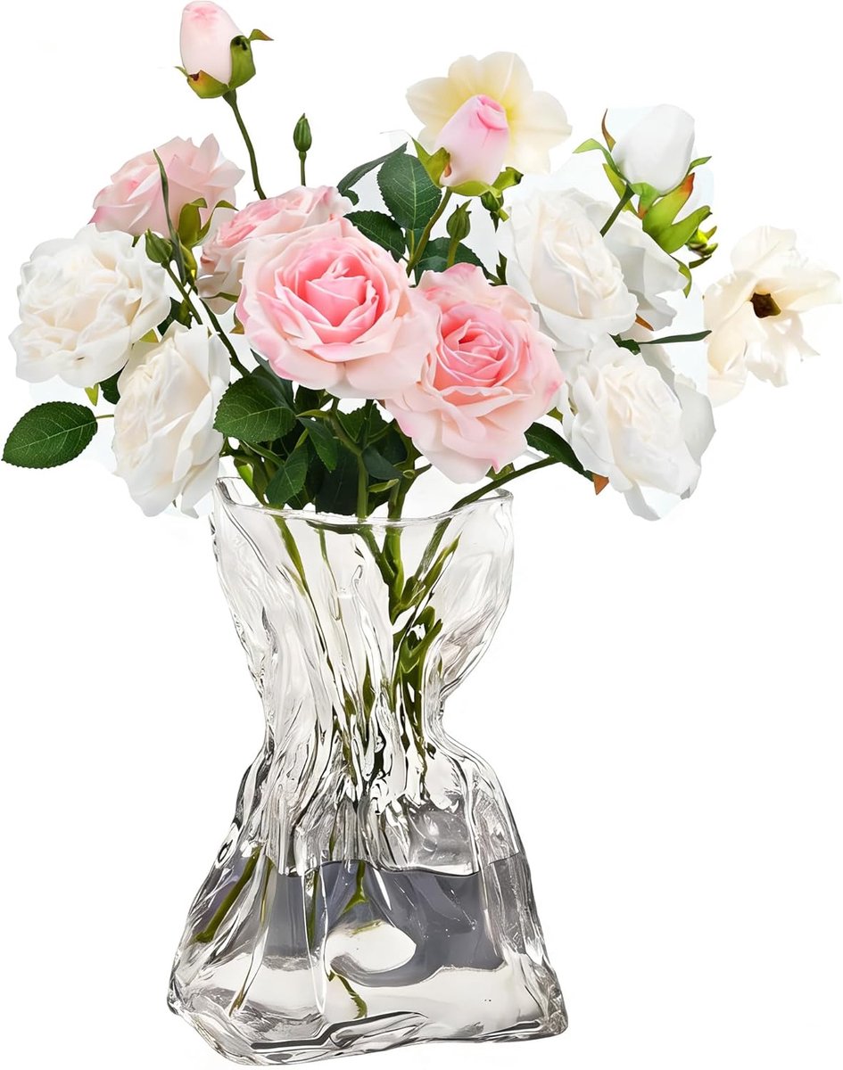SnelShoppen - Verdikte doorzichtige glazen vaas 20 cm, moderne kristallen bloemenvaas voor tulpen, rozen, boeketdisplay, woonkamer, eettafel, salontaf