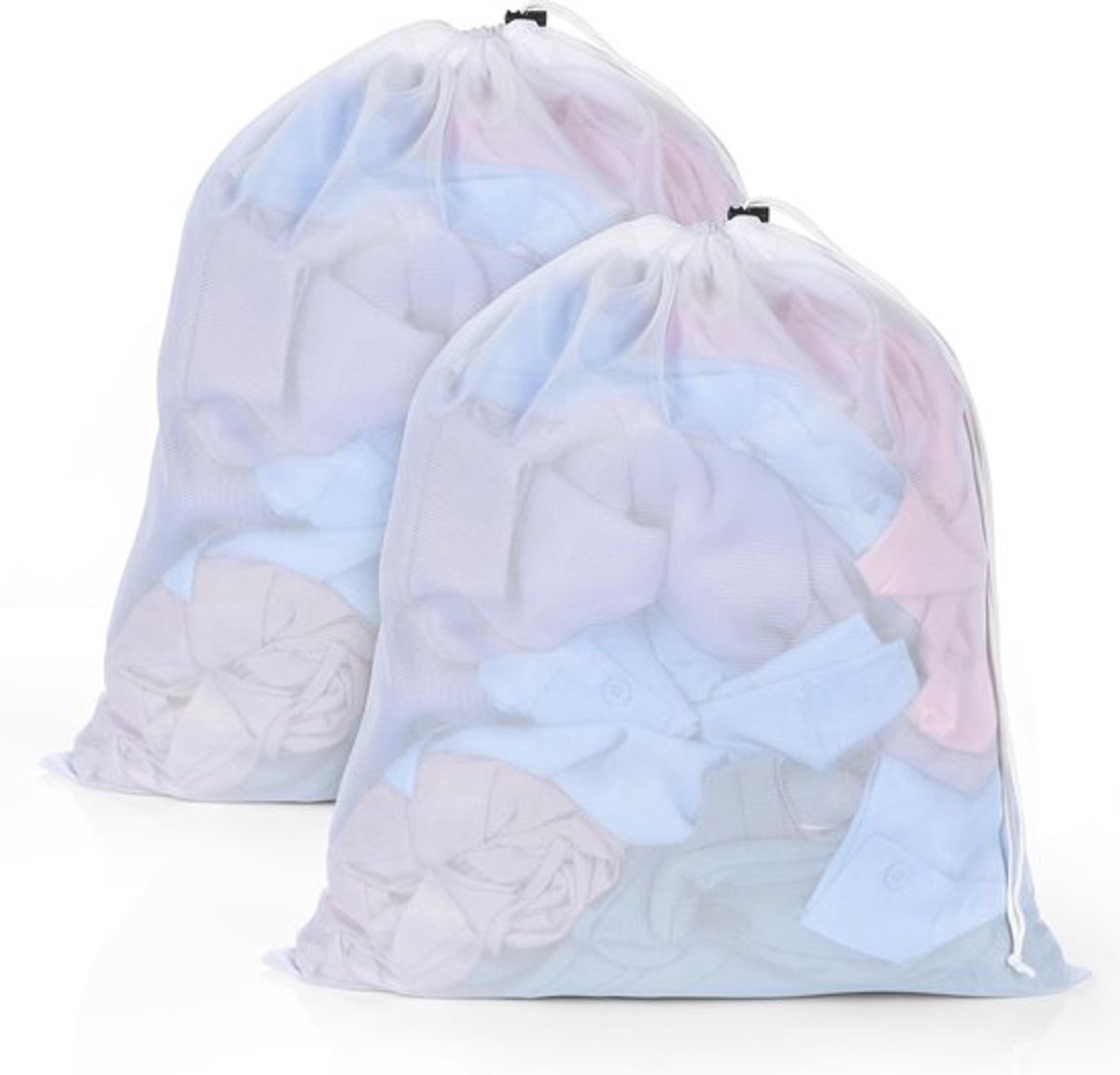 OTraki Wasnet voor wasmachine, 40 x 50 cm, 2 stuks, grote waszak, met trekkoord, herbruikbare fijnmazige waszakken voor college, slaapzaal en woning (wit)