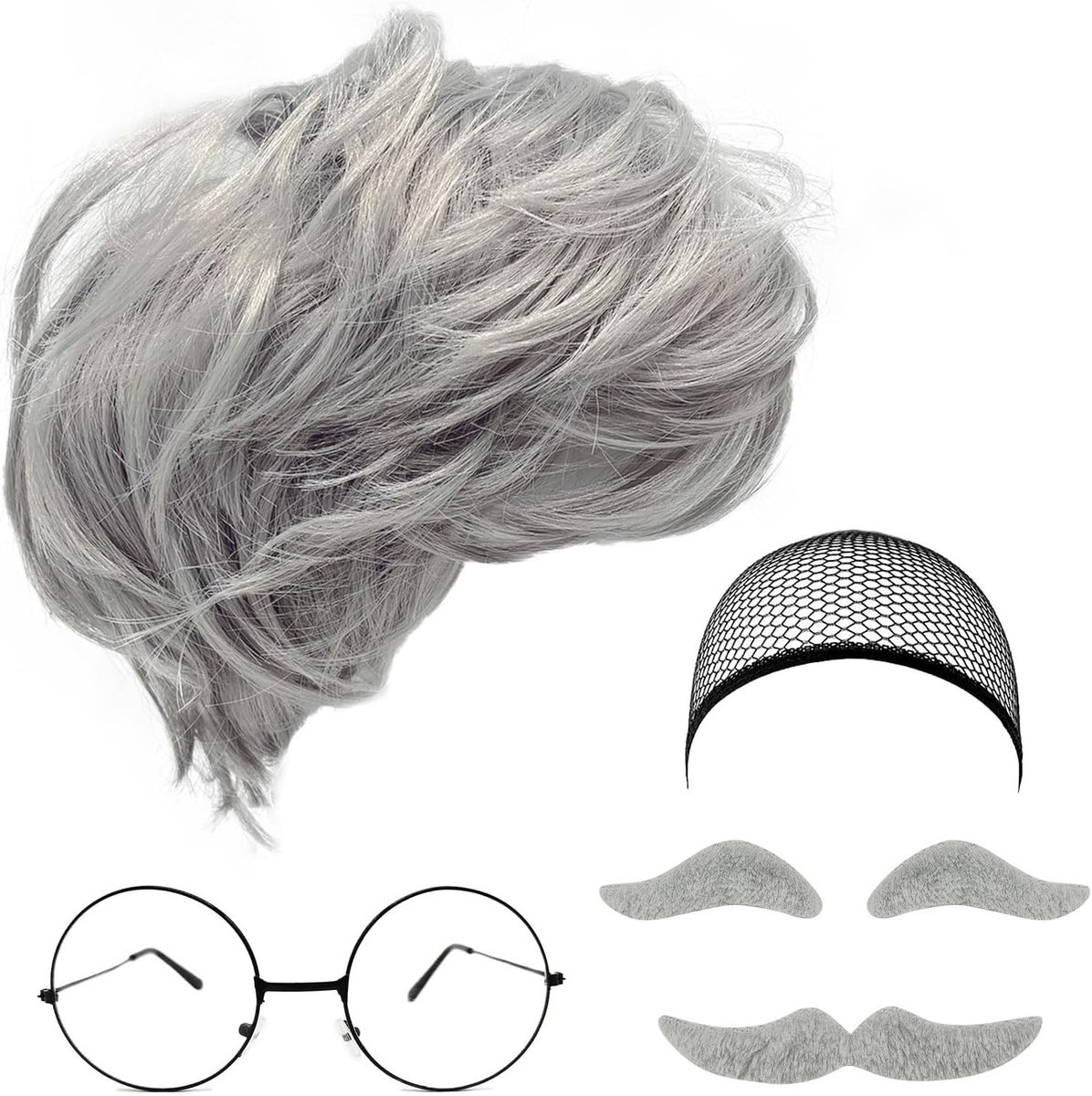 6-delige Kostuumset voor Grootvader, Inclusief Perucque, Kunstmatige Baard en Bril, Perfect voor Halloween, Verkleedfeest en Cosplay